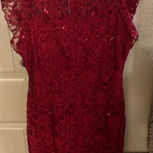 Elegant Red Asymmetrical Lace Dress